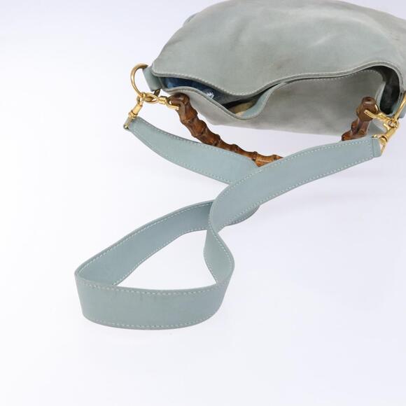 GUCCI Bamboo Hand Bag Suede Outlet Light Blue Gold 001 001 - Picture 9 of 12